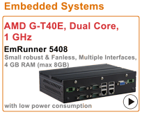 EmRunner 5408, IPC Embedded System, Fanless, Low power consumption